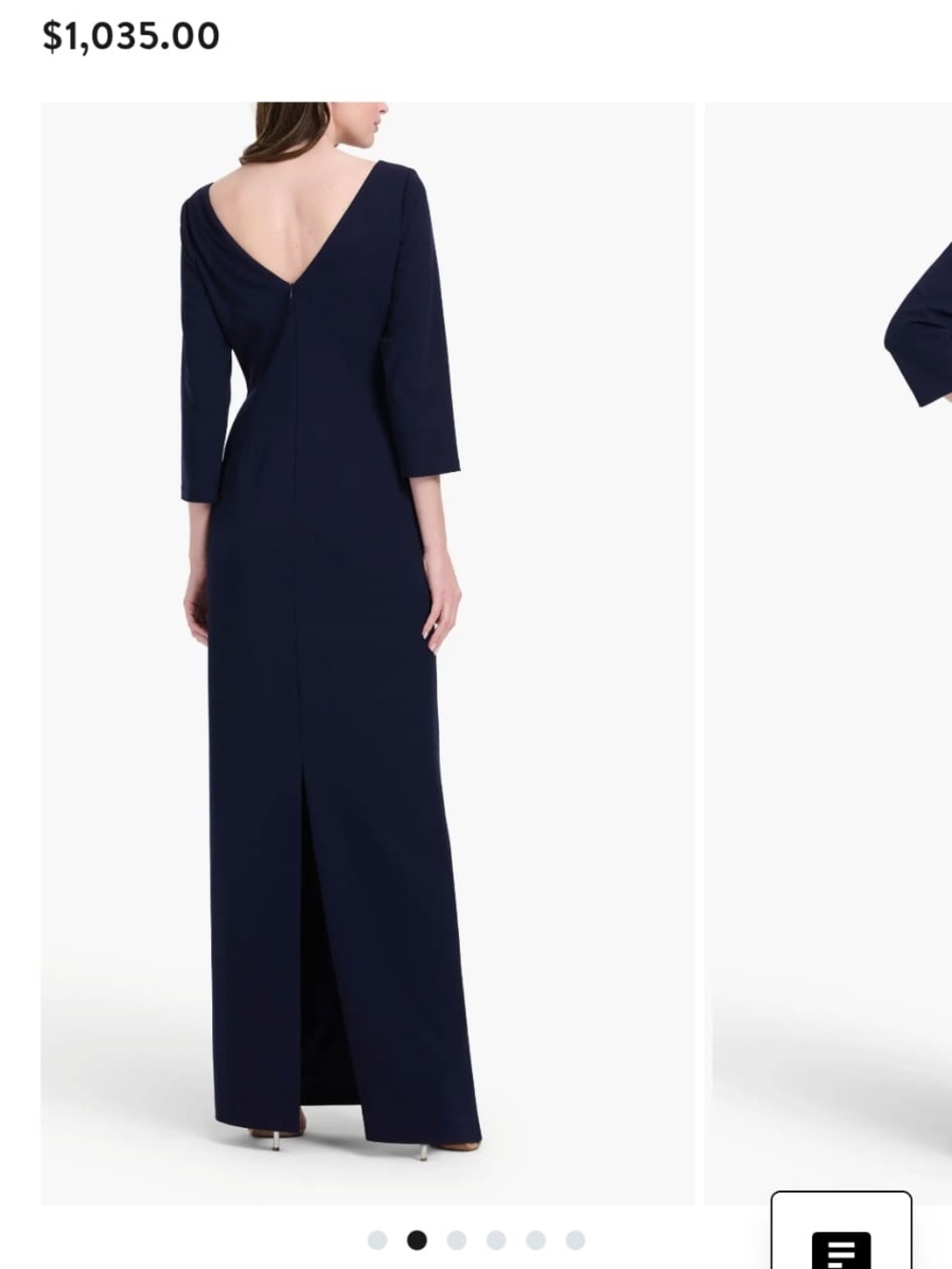 STRETCH CREPE 3/4 SLEEVE GOWN WITH ORGANZA APPLIQUE NAVY - Picture 2 of 8